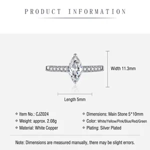 Marquise cut green crystal ring in silver plated cupronickel with accent stones