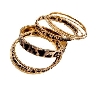 Retro gold-toned bracelet set with leopard print patterns and sparkling rhinestones