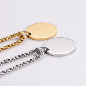 Polished round medical symbol pendant necklace in gold and silver stainless steel