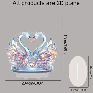 Detailed size chart showing dimensions of the 2D plane acrylic swan desktop ornament