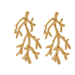 Golden sea grass coral branch earrings in 18K vacuum plated stainless steel for women