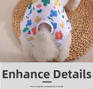 Detail view of cotton floral pet physiological pants showing tail hole on the dog vest