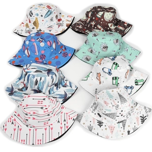 Space-themed and cartoon print reversible cotton bucket hats for sun protection