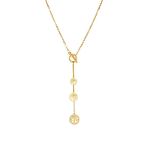 Gold Y-shaped tree of life necklace with tassel chain and sparkling crystal accents