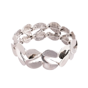 Silver metallic S-shaped twisted chain bracelet with natural texture on white background