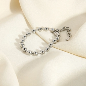 Minimalistisches 6mm Edelstahl Perlenarmband für Damen mit verstellbarem Karabinerverschluss