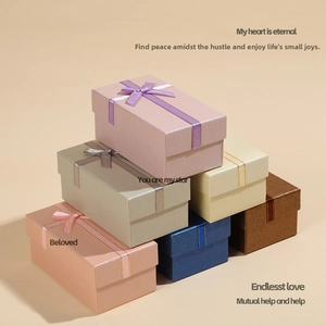 Rectangle gift boxes with ribbon bows in multiple colors for jewelry necklaces
