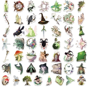 Detailed collection of 50 forest witch themed waterproof stickers for DIY decoration