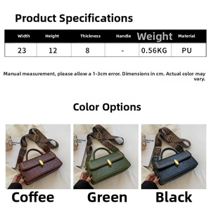 Detailed size specifications for women's vintage PU leather crossbody bag in three colors