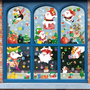 Kit stickers Noël pour vitre avec Père Noël renne et bonhomme de neige sur fenêtre