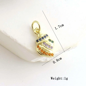 Macro view of conch pendant with colorful zircons, size 1.7cm by 0.8cm, weight 1g