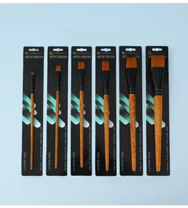 Detailed set of professional paintbrushes with wood grain handles and nylon bristles