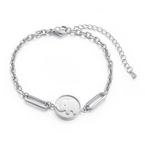 Elegant silver elephant charm bracelet with hollow circular pendant for women