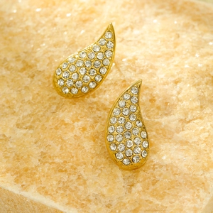 Water-drop stainless steel earrings with sparkling white cubic zirconia in gold plating