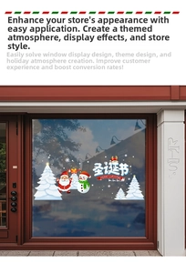 Detail of Santa Claus and snowman static window stickers on a glass door for Christmas
