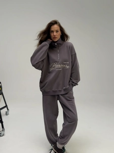 Women Cotton Half Zip Sweatshirt And Jogger Pants Embroidery Casual Lounge Wear Long Sleeve Sporty Outfit