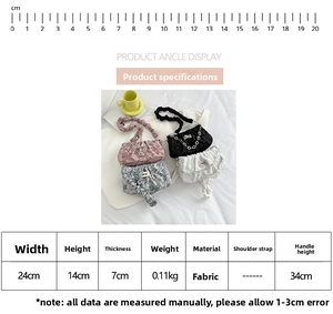 Detailed size guide with dimensions for the stylish pleated fabric cloud crossbody bag