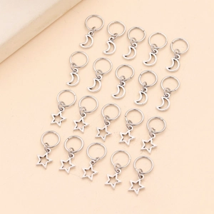 Silver star and moon metal pendants for DIY hair jewelry accessories and braids