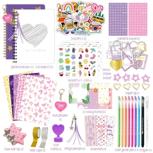 200pcs purple and pink DIY scrapbooking stationery gift set for girls with stickers