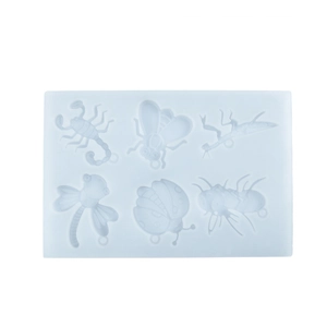 Moule en silicone bleu à 6 cavités motifs insectes pour pendentifs en résine et artisanat