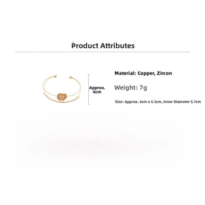 Detail view showing dimensions of golden double-layer flower zircon bangle for women