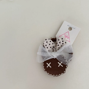 Detail of Korean style fabric hair scrunchie with cute rabbit embroidery and mesh bow
