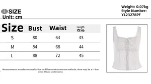Tableau des tailles détaillé du haut rétro en dentelle jacquard avec mesures en cm