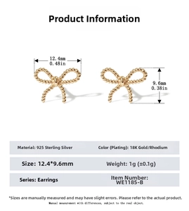 Detailed measurement chart showing dimensions of 925 sterling silver bow earrings