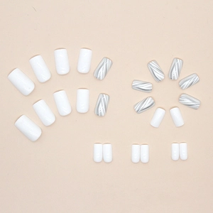 Gray and white marble pattern press-on nails set with minimalist short square shape