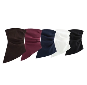Detail view of five assorted colors of strapless boob tube tops with elegant ruching