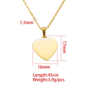 Polished gold stainless steel heart pendant necklace with dimensional size and weight data