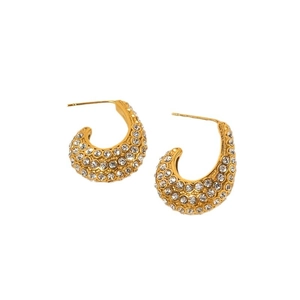 Elegant gold C-shape conch earrings with faux pearls and sparkling crystal rhinestones