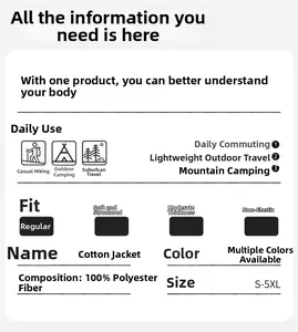 Detaillierte Tabelle für Polyester-Jackenspezifikationen und Größen von S bis 5XL