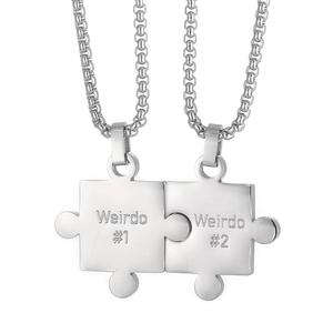 Stainless Steel Puzzle Pendant Necklace Engraved Weirdo Letter Hip Hop Style Jewelry For Couple Friends