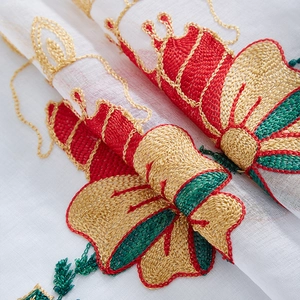 American Christmas cafe curtain with vibrant floral embroidery for festive kitchen decor