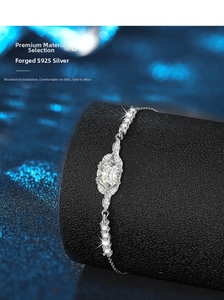 Close-up of S925 sterling silver moissanite bracelet with brilliant round cut stone