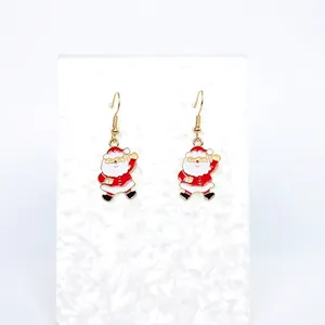 Christmas Enamel Earring Hook Alloy Festive Santa Reindeer Tree Bell Holiday Jewelry Gift For Women