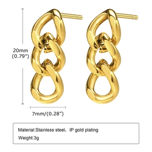 Detailed size specifications for gold chain stud earrings in stainless steel
