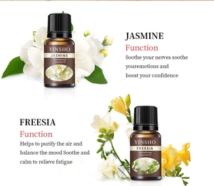 Plant essential oil set with jasmine and freesias aromas for aromatherapy and relaxation.