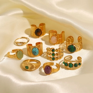 Vintage 18k gold plated stainless steel rings set with colorful gemstones on silk