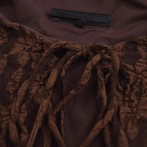 Deep brown lace dress with elegant round neck and lace-up drawstring detailing