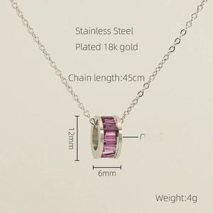 Detailed specs for stainless steel necklace with purple crystal and 18k gold plating