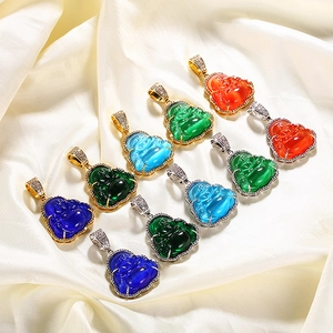 Hip hop Maitreya Buddha pendants with opal stones and sparkling zircon borders
