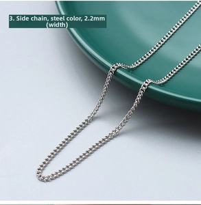 Detail view of 2.2mm wide steel color curb chain necklace in durable titanium steel