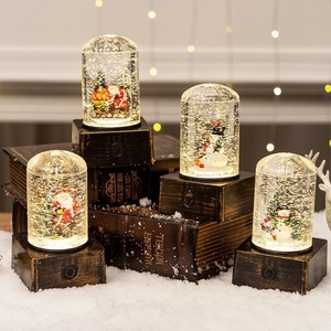 Christmas Snow Globe Lantern With LED Light Santa Claus Snowman Figurines Glitter Water Desktop Retro Holiday Decor