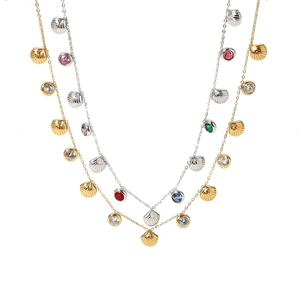 18k gold and silver stainless steel shell necklace with colorful zircon stone pendants