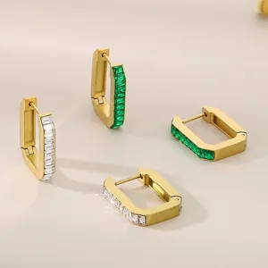 Stainless Steel Geometric Rectangle Hoop Earrings For Women Gold Silver Plated Inlaid Rhinestone Inlaid Fashion Jewelry Earrings