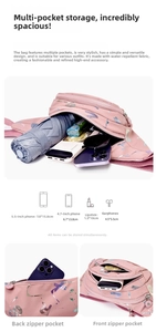 Détails du sac banane rose en nylon avec plusieurs poches zippées et tissu imperméable