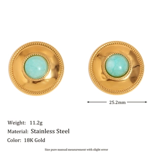 18K gold plated stainless steel round earrings with turquoise amazonite stones