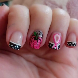 Press On Nails Short Square ABS Artificial False Fingernails Pink Ribbon Polka Dot Pumpkin French Style For Women